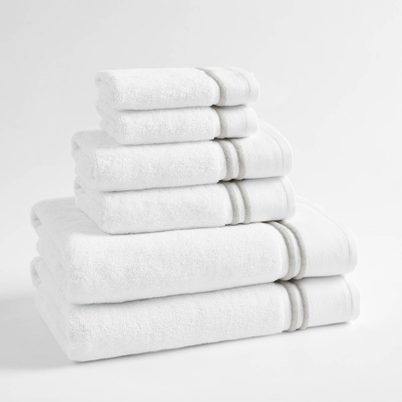 Roan Border 6 Piece Towel Set, 6-Piece, White/Silver