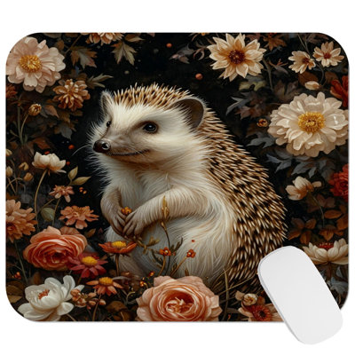 Animals Hedgehog Pattern XI William Morris Cottage Gaming Cute Office Laptop Desk Pad Gift Mat Square Rectangle Non-Slip Mousepad