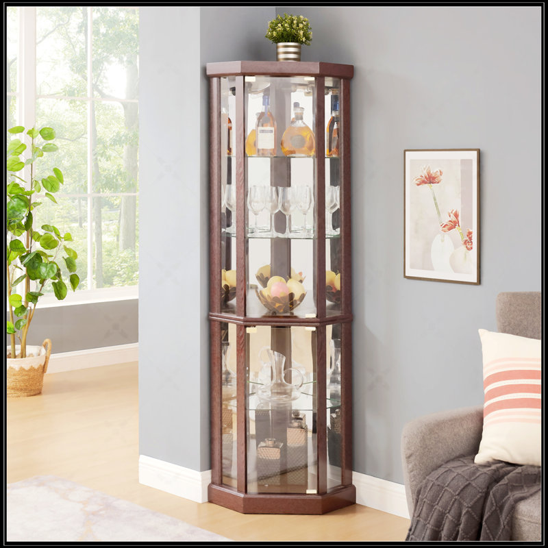 Vitrine d'angle vitrée d'angle pour vitrine d'angle, Merisier