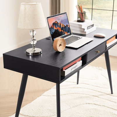 Bureau d'ordinateur noir Mid Century avec bureau d'écriture moderne et prise d'écriture
