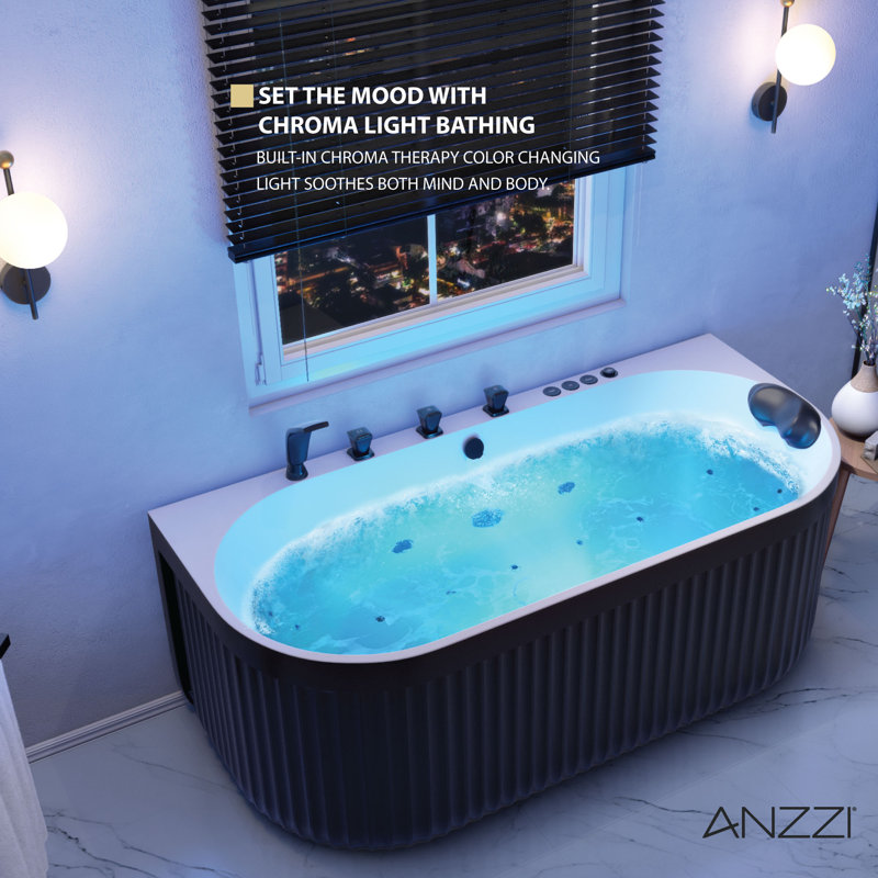 67'' Black and White Stone Resin Freestanding Oval Bathtub