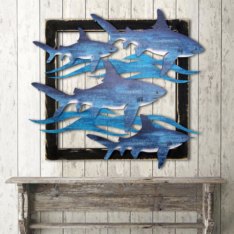 Décoration murale monogramme en bois 3 lettres great white requins, H 29 po x l 27 po