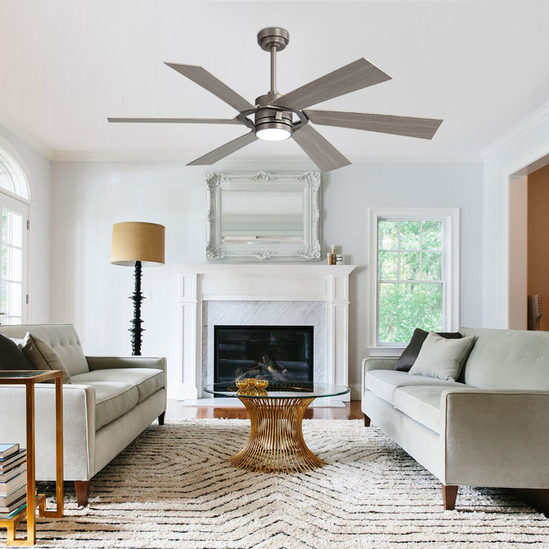 Lucienne 60'' Smart Indoor Ceiling Fan with LED Lights, Nickel, Dark Brown