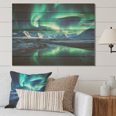Icelandic Borealis Winters Aurora II - Aurora Borealis On Wood Print