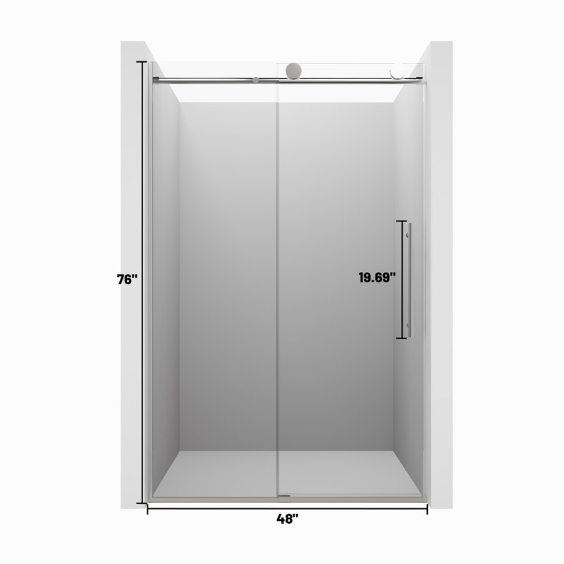 48" x 76" Frameless Chrome Sliding Shower Door with Clear Glass