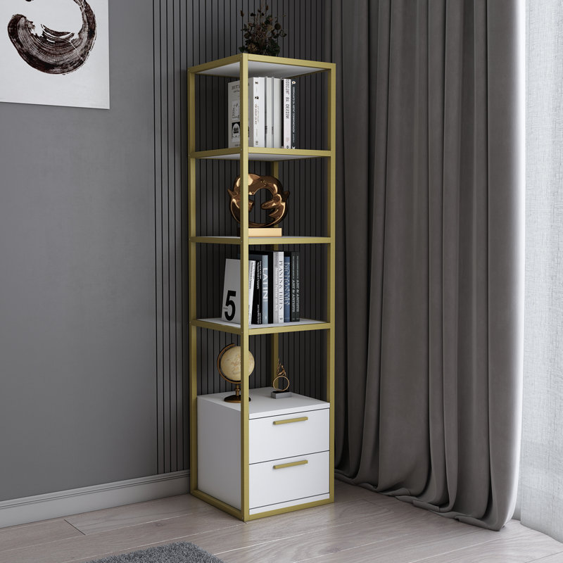 Lininger 169cm H x 39cm W Bookcase, Gold/White