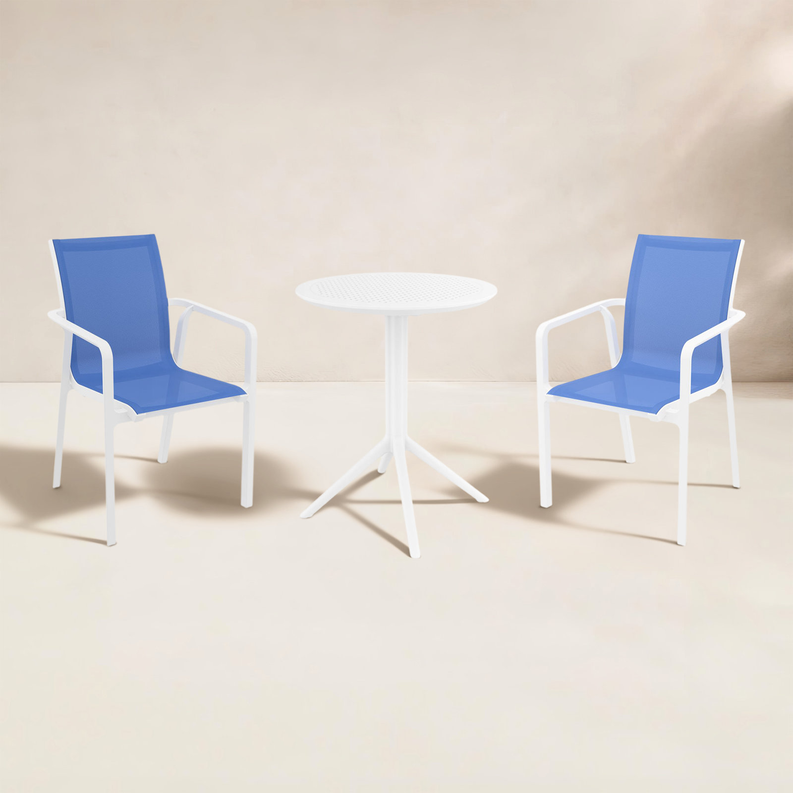 Farrah 24" Patio Bistro Set, White/Blue