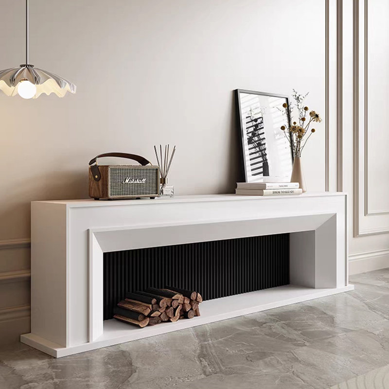 Foyer blanc en bois massif avec meuble télé, H 25,59 po x l 94,49 po x P 12,99 po, Blanc