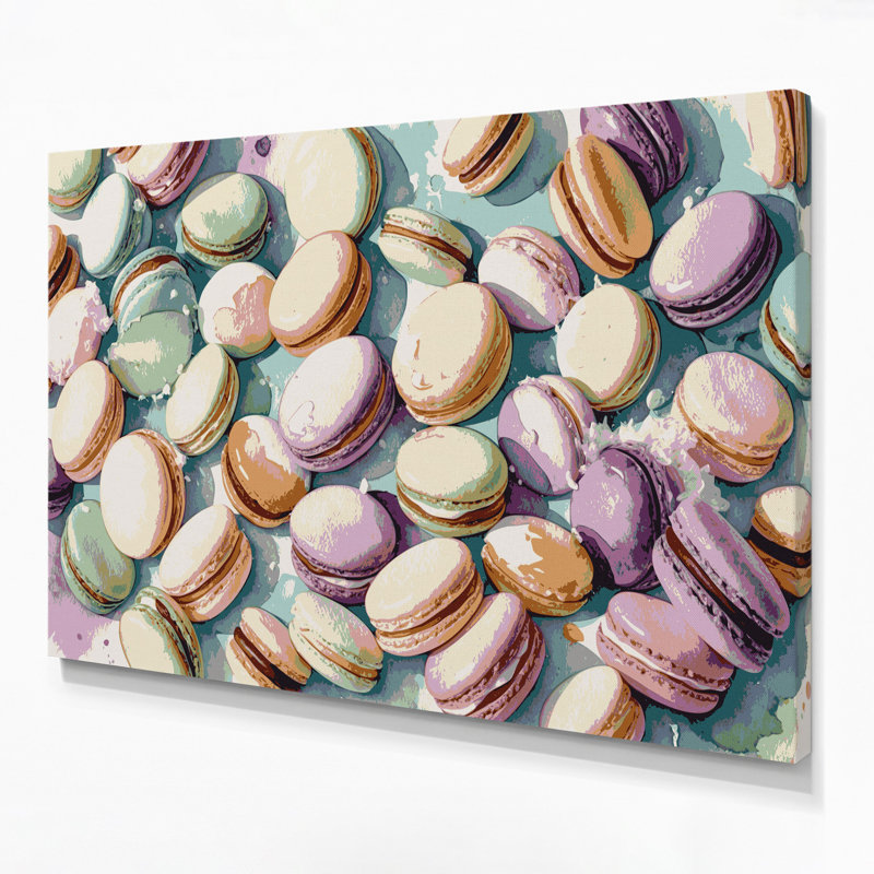 Dessert, macarons sur toile beige, H 20 po x l 24 po