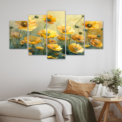 Jaune jaune noir Buttercup Flower Breeze III - Buttercups, ensemble de reproductions d'art mural