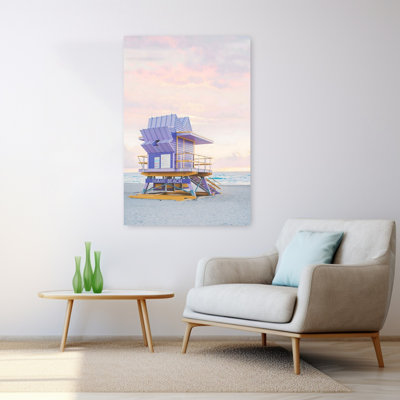 Purple Lifeguard Stand Contemporary Beach Wall Art