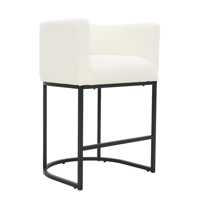 Upholstered Counter Height Stool with Metal Frame (Set of 2), Beige Seat/Black Frame, 2