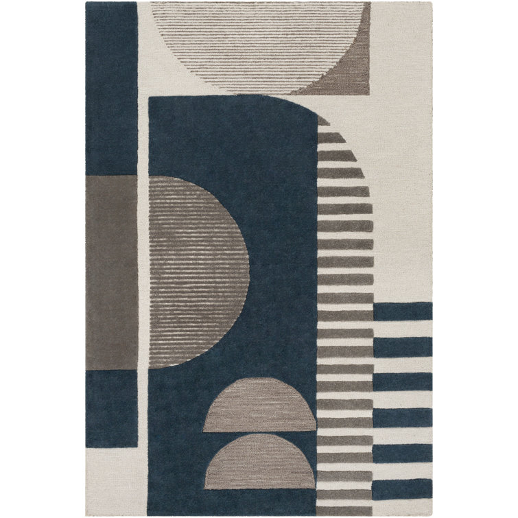 Tapis bleu marine / taupe en laine touffeté à la main Sola