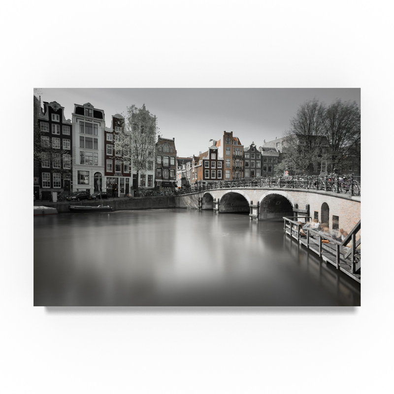 « amsterdam canales bridge », reproduction de photo sur toile tendue, H 12 po x l 19 po x P 2 po