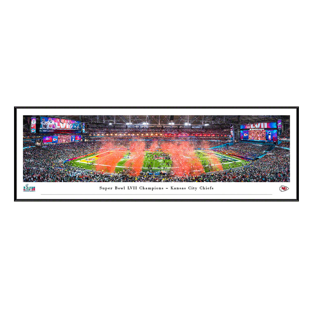 2023 Super Bowl Kickoff - Kansas City Chiefs vs Philadelphia Eagles -  44x18-inch Chiefs Double Mat, Deluxe Framed Picture by Blakeway Panoramas