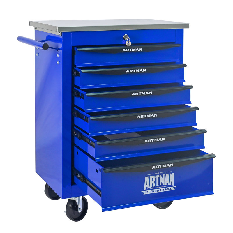 Chariot à outils multifonctionnel en acier, noir et bleu moderne, parfait pour les garages et les ateliers