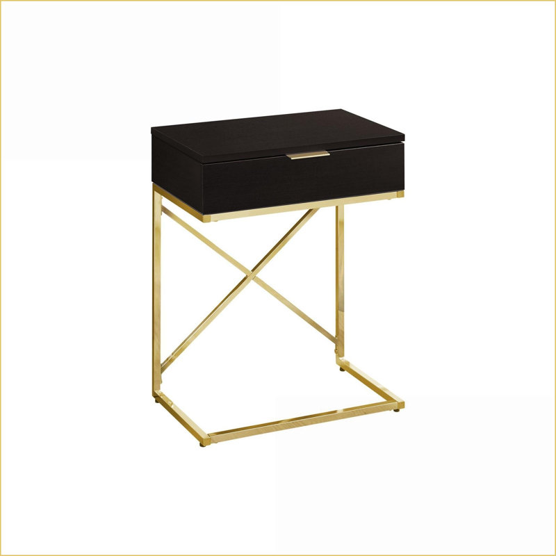 Spacieuse table basse en stratifié espresso avec structure en métal doré, tiroir de rangement pour le salon et amp; Chambre à coucher
