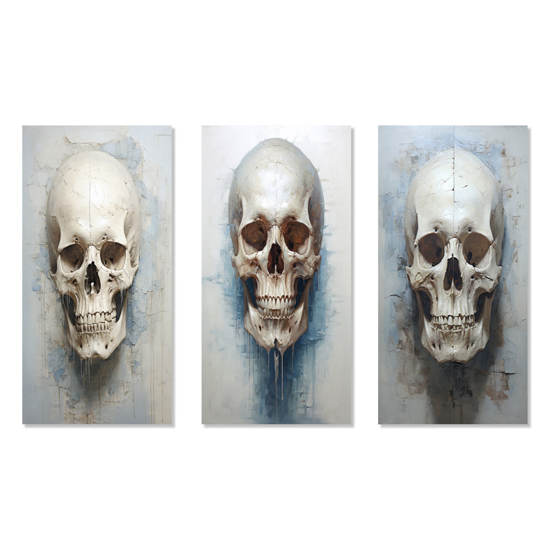 «Skull Elegance Portrait», ensemble de 3 impressions sur toile, Toile tendue, H 32 po x l 48 po