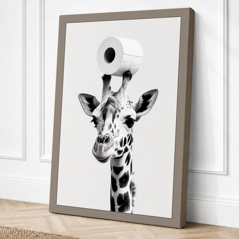 Giraffe with Camera Surrealism - Wrapped Canvas, 18x12 - 45.7 x 30.5 cm, Taupe Border
