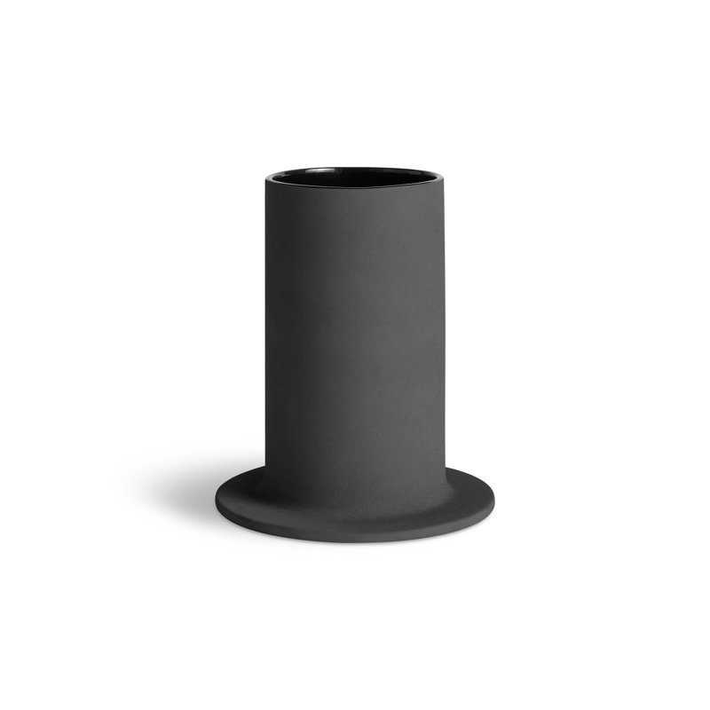 Flange Ceramic Table Vase, 9" H x 7" W x 7" D, Black