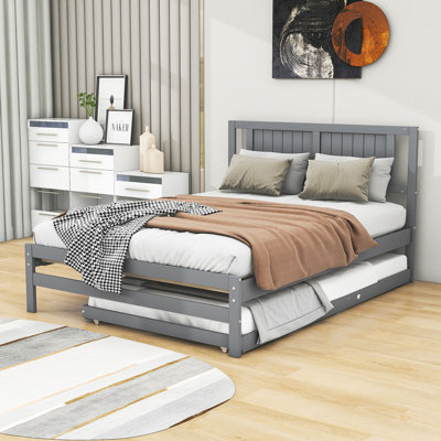 Karidee Full Size Wooden Platform Bed with Adjustable Trundle