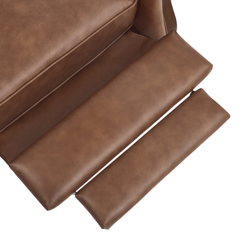 Fauteuil inclinable manuel en cuir véritable avec main courante en bois massif Liauro de 32,3 po de largeur, Similicuir brun