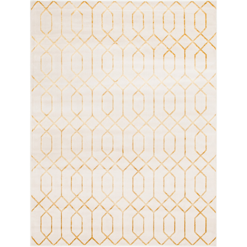 Tapis blanc / doré à motif géométrique Corando, Rectangle 7 pi 10 po x 10 pi