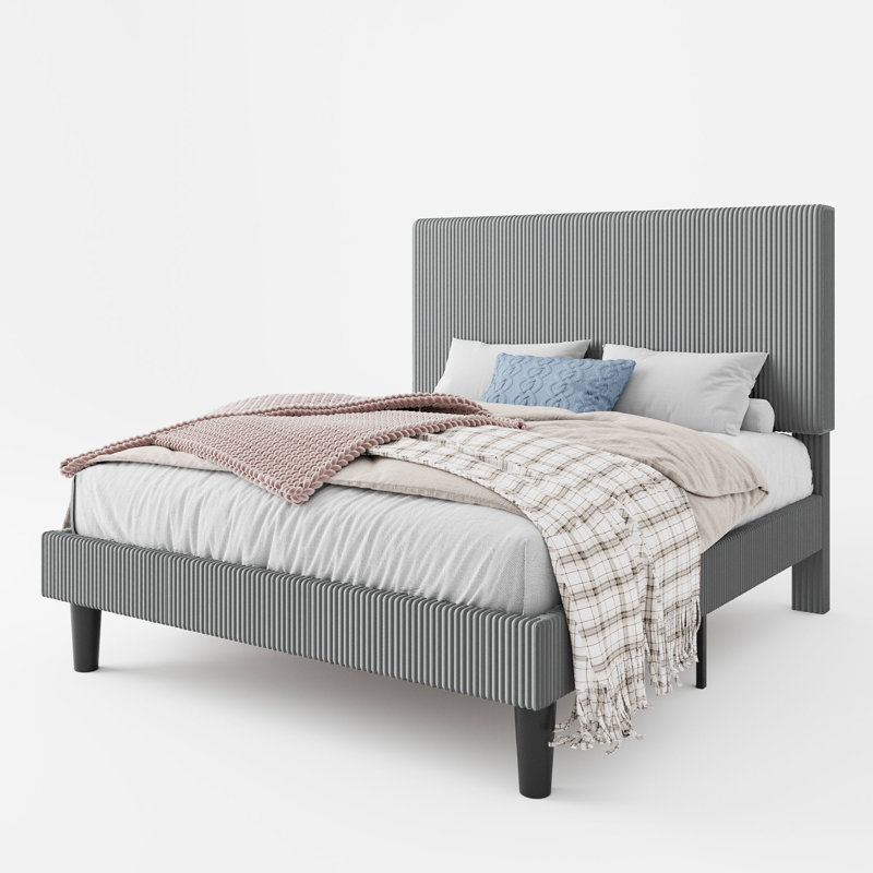 Modern Corduroy Upholstered Platform Bed Frame With Adjustable Headboard, Under Bed Storage, No Box Spring Required, Full Size,Queen Size,King Size,Multiple Colors