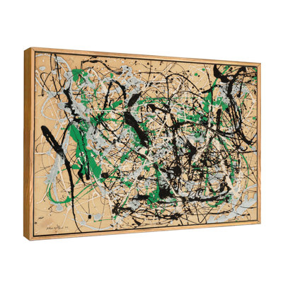 Tableau encadré sur toile numéro 17 de Jackson Pollock, idéal pour décorer un salon, une maison ou un bureau (cadre mince couleur bois, 76 x 102 cm).