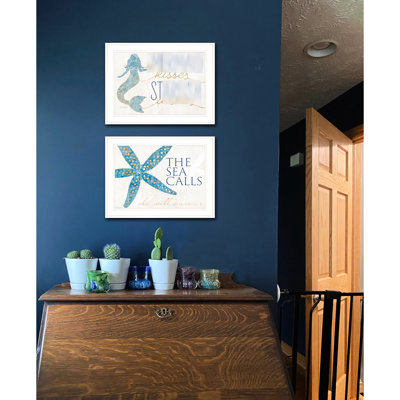 " Starfish Wishes Artwork By - 2 Ready To Hang Frame Paper Multicolor White 30.98X18.76 Inches 'S Art 18.76X30.98 In