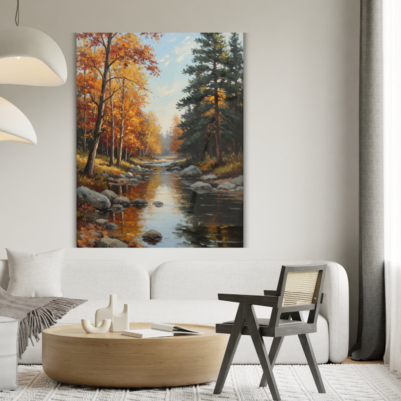Tableau mural en verre trempé Paysage de rivière d'automne, H 12 po x l 8 po