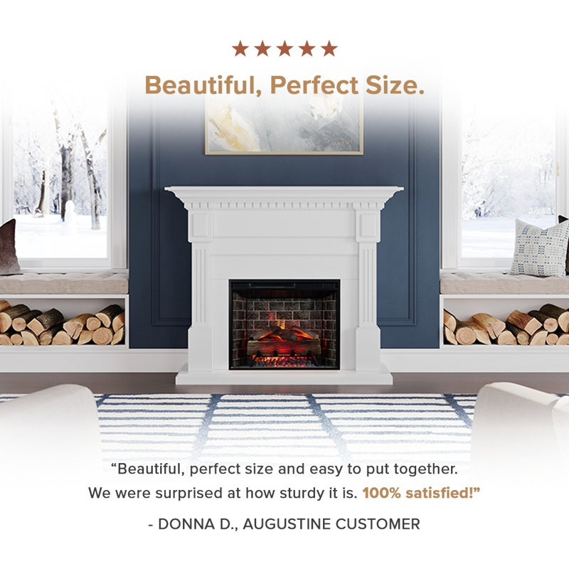 Modern Ember Augustine Mantel Package with 28" Electric Fireplace - Alexa & Google Asst Compatible, White