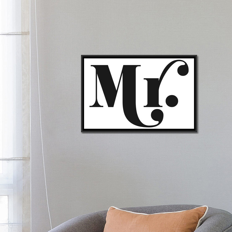« mr », art textuel sur toile, Toile avec cadre noir, H 32 po x l 48 po x P 1,5 po, Pas de tapis