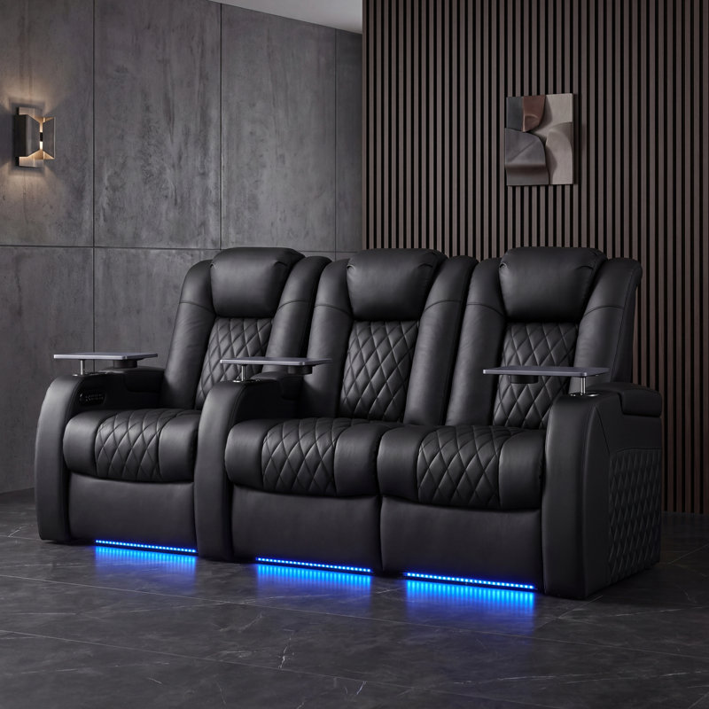 Siège de cinéma en cuir Blosser avec porte-gobelet, 3, Cuir véritable noir