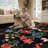 Vintage Floral Washable Rug, 9x12 Low Pile Soft Non Slip Area Carpet for Living Room Bedroom Kitchen Dining Office, Black-1887760385-1887760384