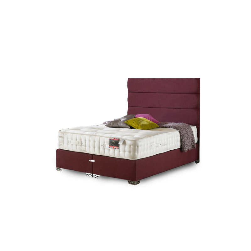 Arliss Upholstered Divan Bed with Mattress, Midnight Blue Linen, No Storage, Small Double (4')