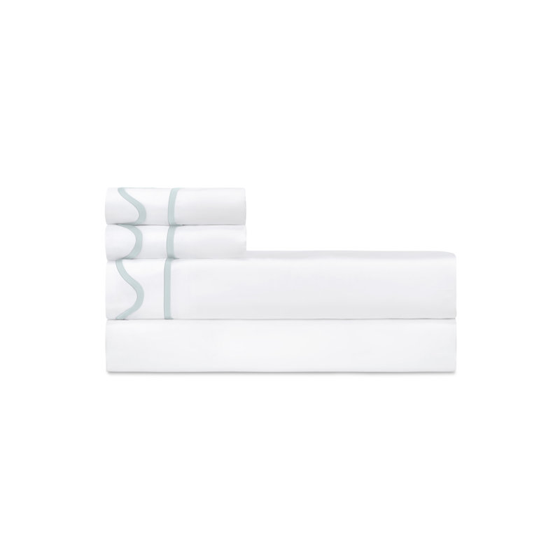 Amalfi Sateen Sheet Set, White/Sion Blue, Queen Sheet Set