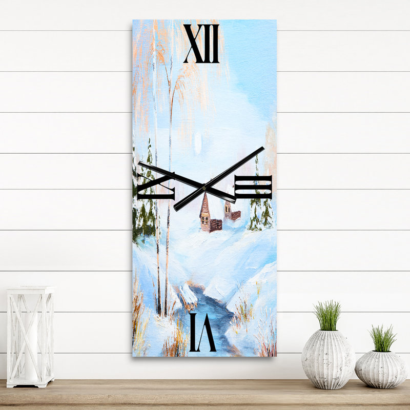 Horloge murale paysage d'hiver rivière gelée dans la forêt, Petit