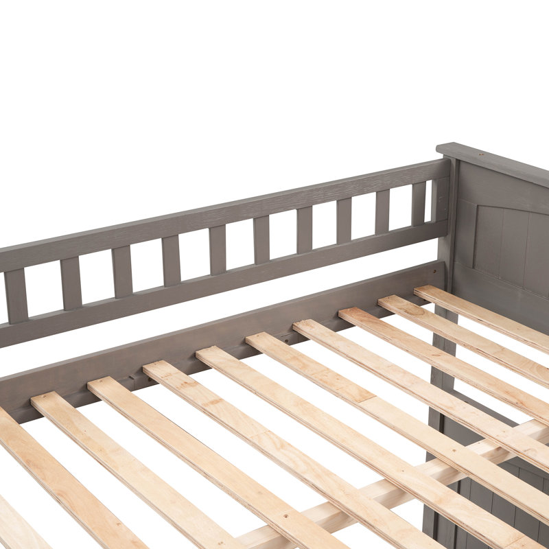 Lit superposé au dessus d'un lit superposé en bois avec garde-corps brossé, Gris