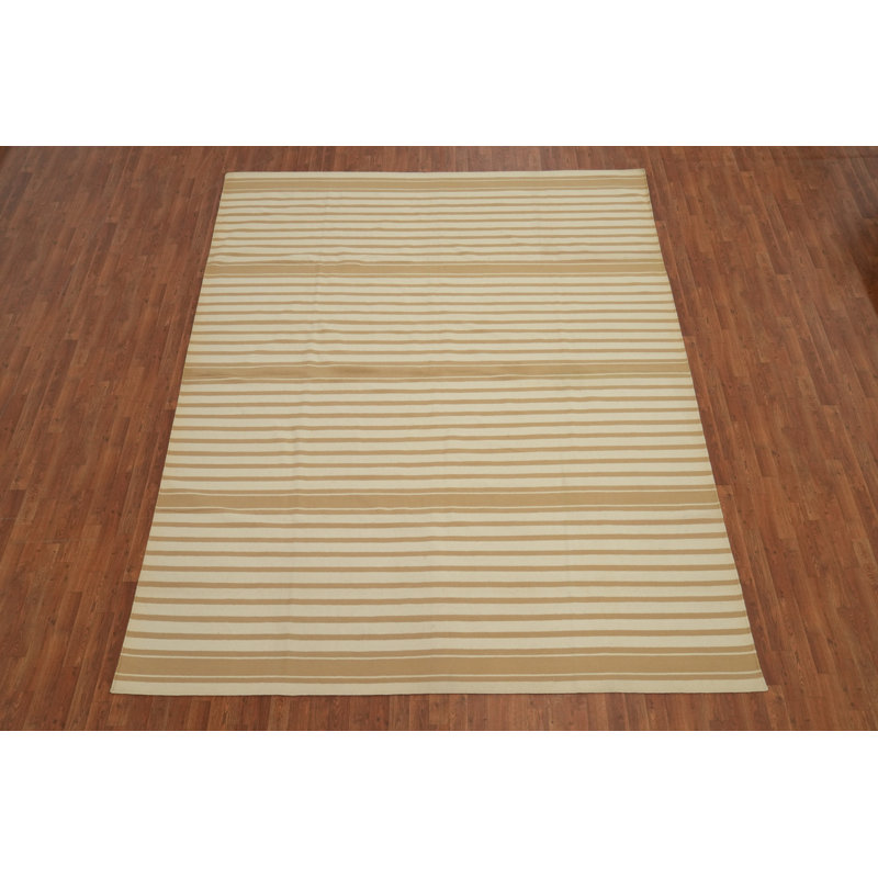 Tapis oriental rayé à tissage plat kilim Durrie 9 x 12