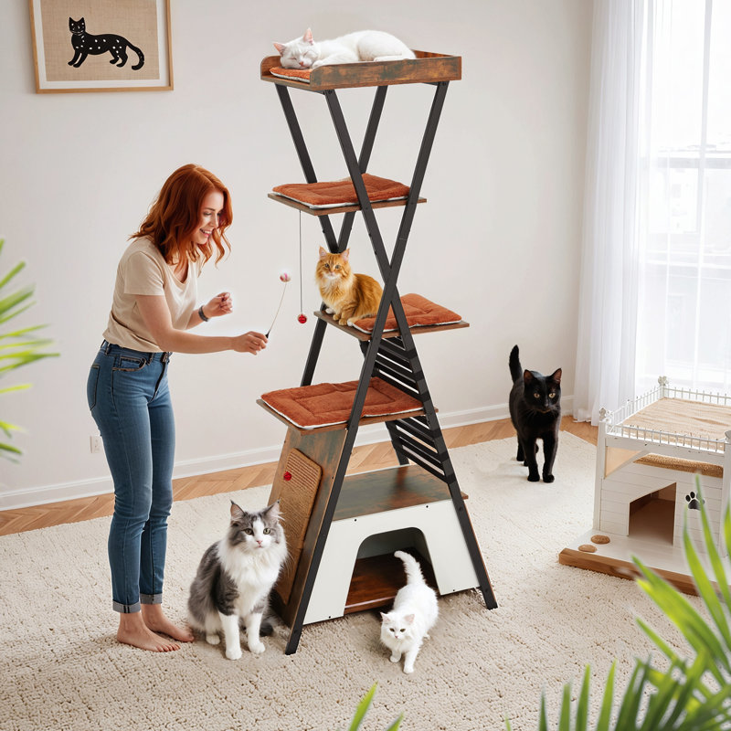 Tour pour arbre à chat en bois avec coussins lavables pour chat