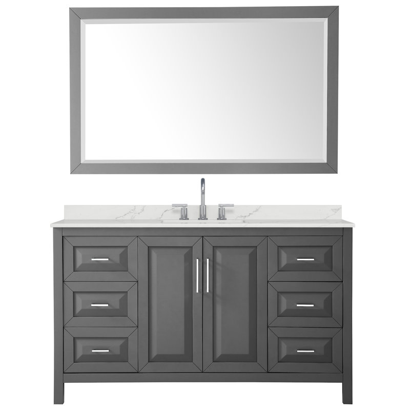 Daria 60 in. with Mirror Vanity, Giotto Quartz, Gray, Polished Chrome