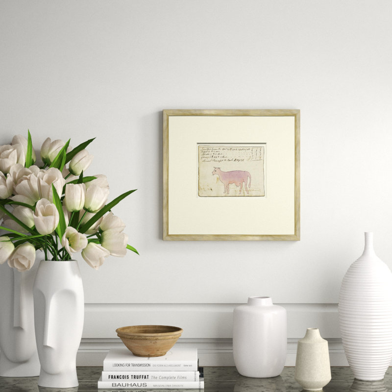 Pink Cow- Sm. Mennonite Ledger Drawing Giclee Print