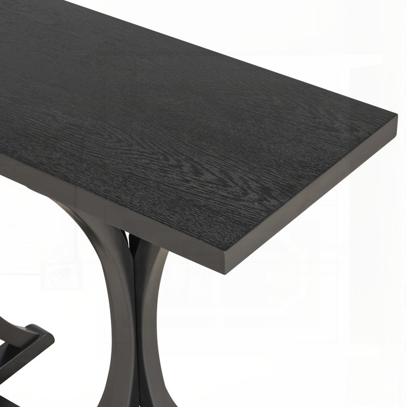 Console en bois 59,8 pouces avec placage de chêne et pieds courbés, Noir