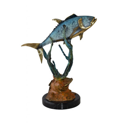 Statue en bronze de thon Narcisse nageant dans l'océan, taille: 11 po x 21 po x H 25 po