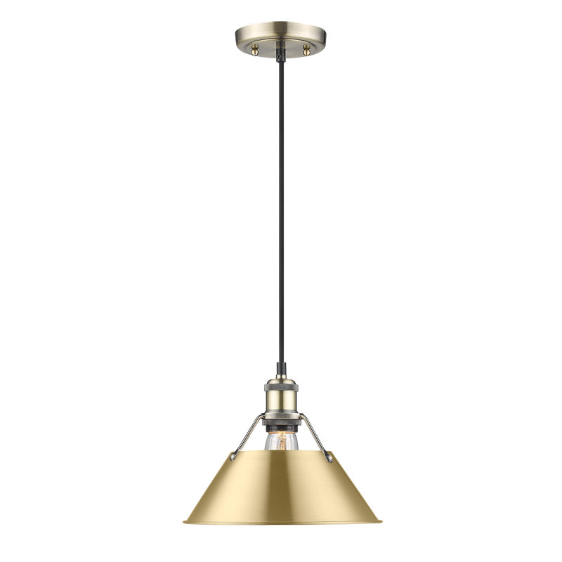 Luminaire suspendu conique à 1 lumière Weatherford, Laiton vieilli, H 130 po x l 10 po x P 10 po, Brushed Champagne Bronze