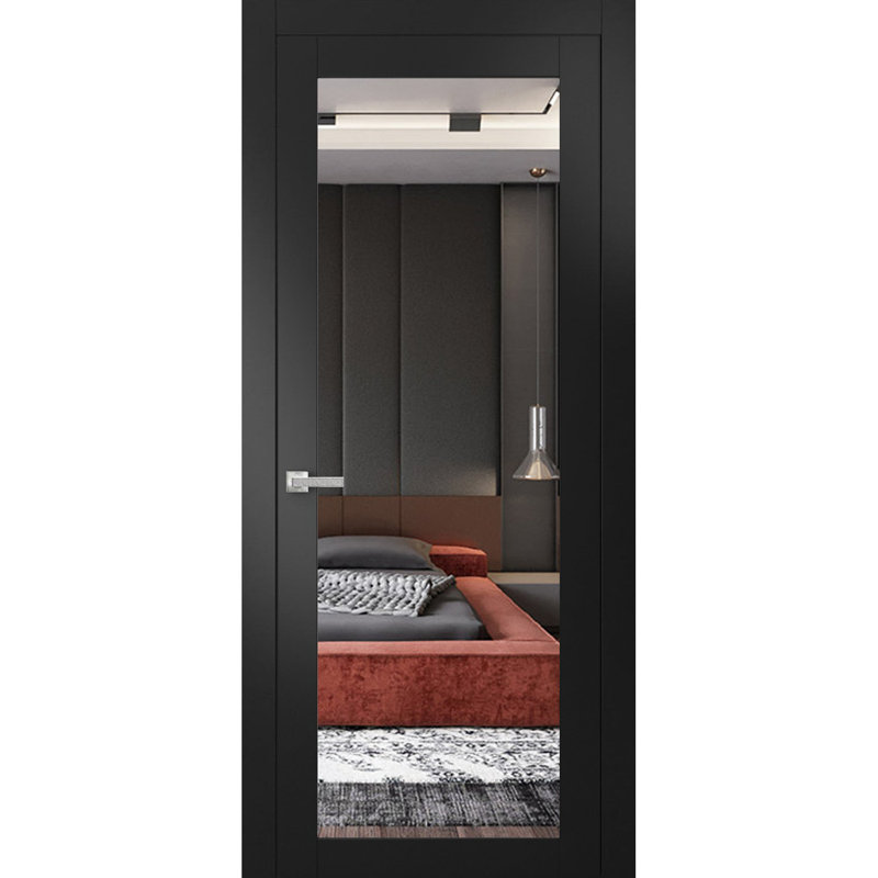 Porte française unie à l'intérieur | Lucia 1299 avec miroir | Poignée simple à panneau régulier | Portes de salle de bain robustes