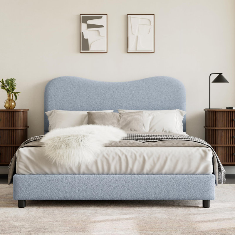 Twin/Full/Queen Size Bed Frame for Kids w/ Velvet Upholstered Headboard, Cute Low Profile Platform Bed for Girls and Boys