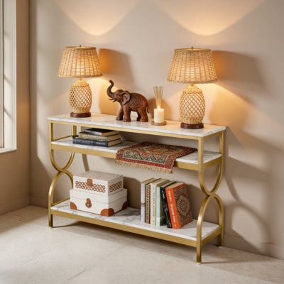 Canapé en faux marbre, table de chevet à 3 niveaux, console, table de vestibule