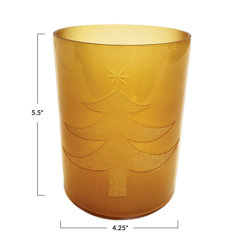 Glass Votive Candleholder With Etched Christmas Tree